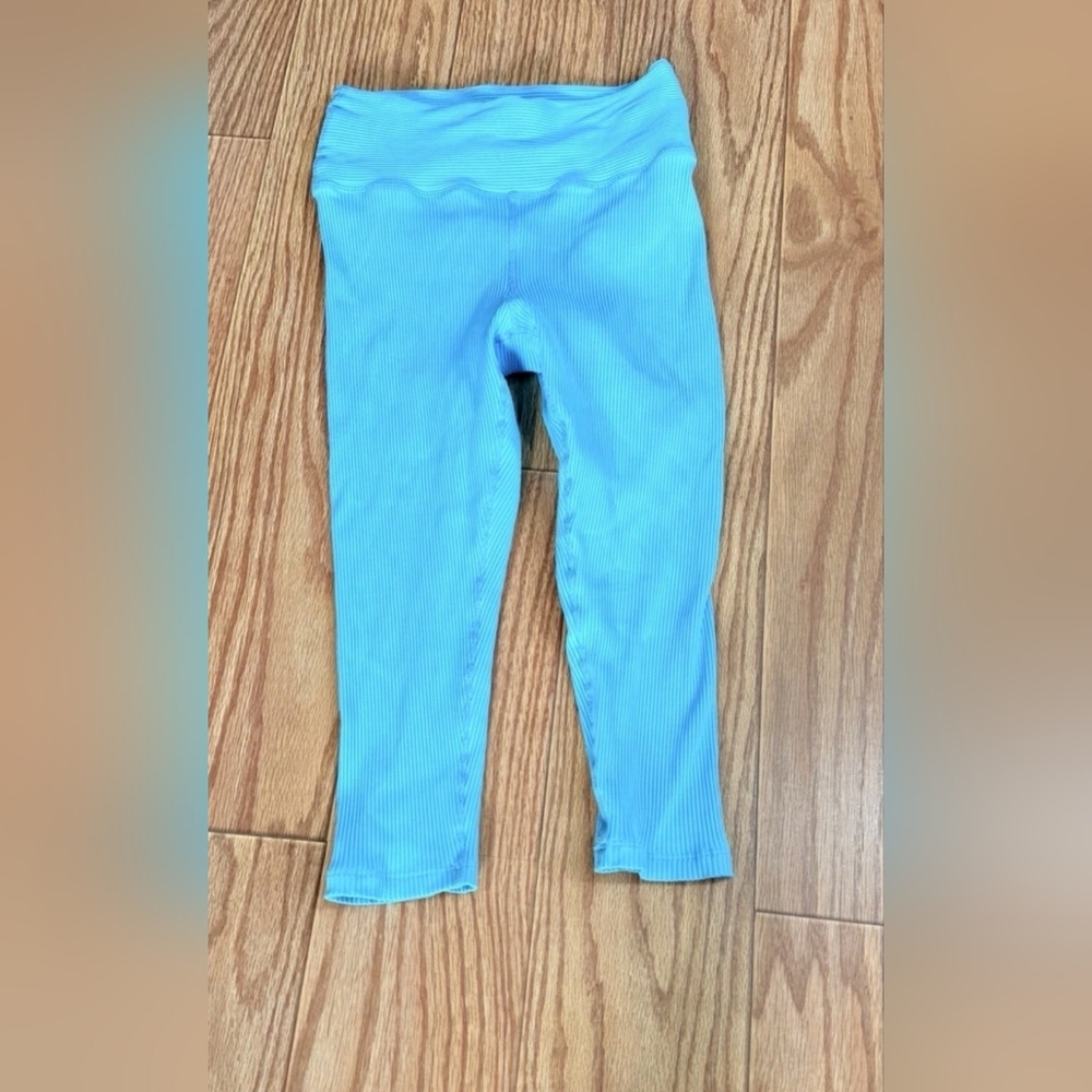 Year of Ours Ribbed High Rise Leggings Women's M Pisces Blue Wide Waistband~